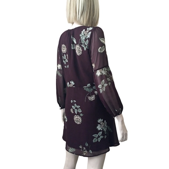 BB Dakota Boysenberry Dress La Vie En Rose Floral Print Keyhole front Versatile - Picture 8 of 14
